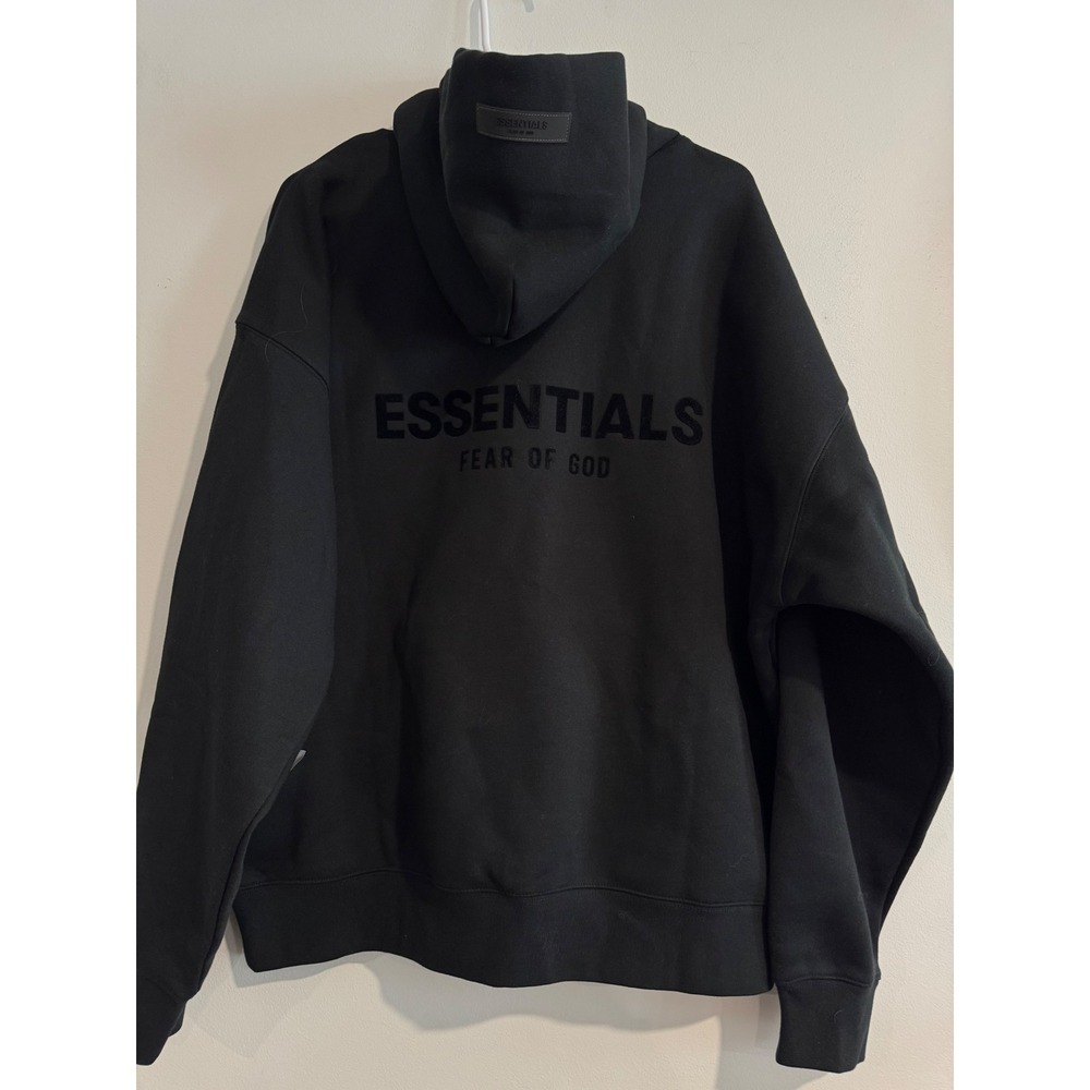 Fear of God Essentials Pullover Hoodie Mens Large Black Flocked Logo NWT - Picture 7 of 7